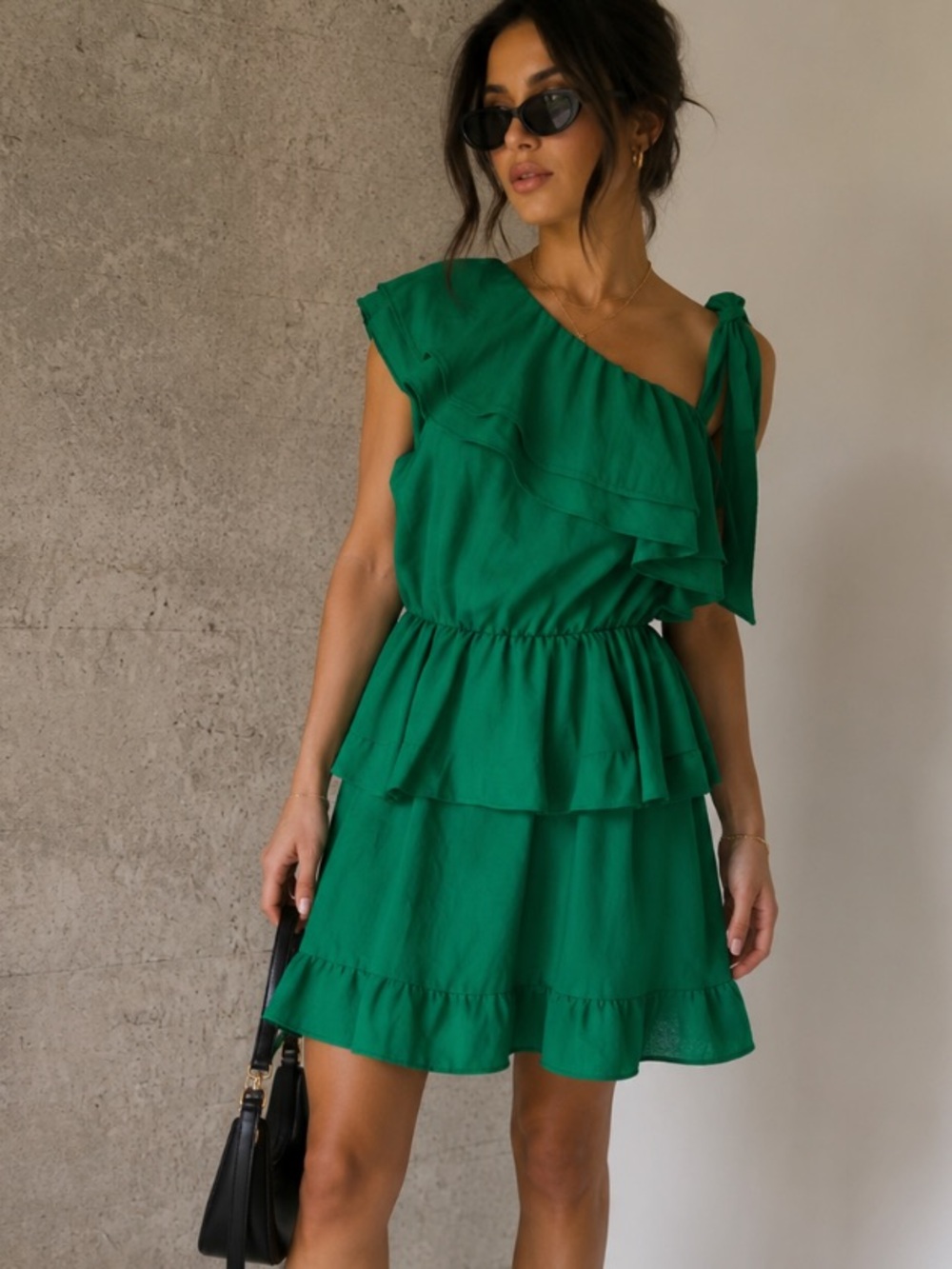 Zara Green One Shoulder Ruffle Dress